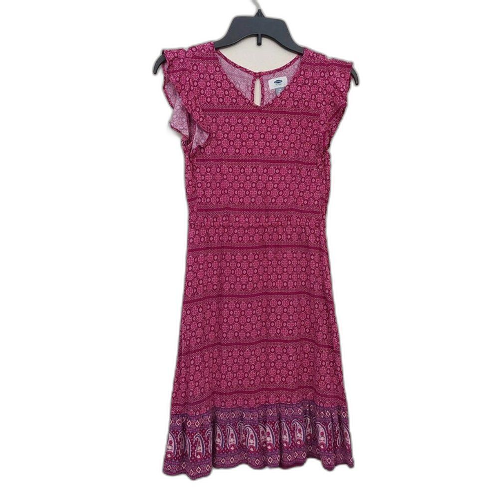 Old Navy Girls Midi Dress Large  10-12 Purple Butterfly Sleeve Floral Casual